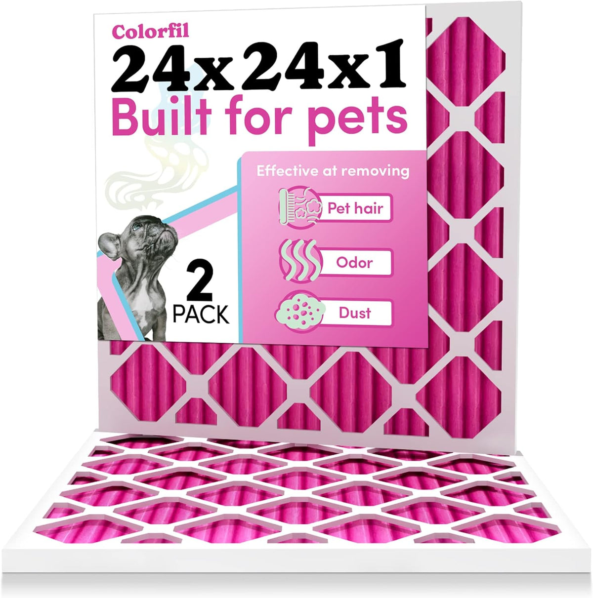 Colorfil 24x24x1 Air Filter (2-Pack) | Made in the USA | Color Changing | Remove Cat and Dog Odor |