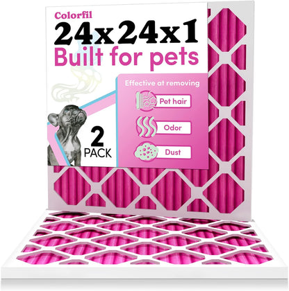Colorfil 24x24x1 Air Filter (2-Pack) | Made in the USA | Color Changing | Remove Cat and Dog Odor |