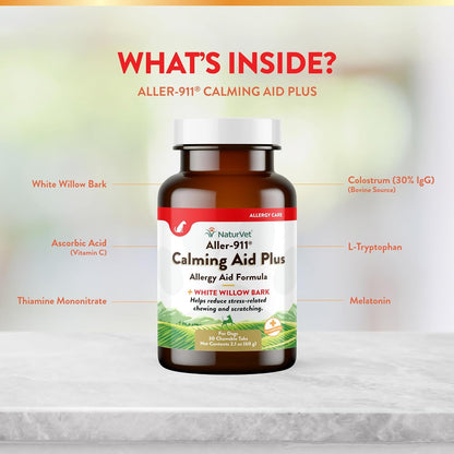 NaturVet Aller-911 Calming Aid & Allergy Aid Dog Supplement – Helps Reduce Stress, Minimize