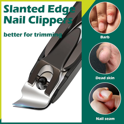 GLAMFIELDS Nail Clipper with Catcher, 3 Pack No Splash Fingernail Toenail Clipper,Slanted Edge Nail