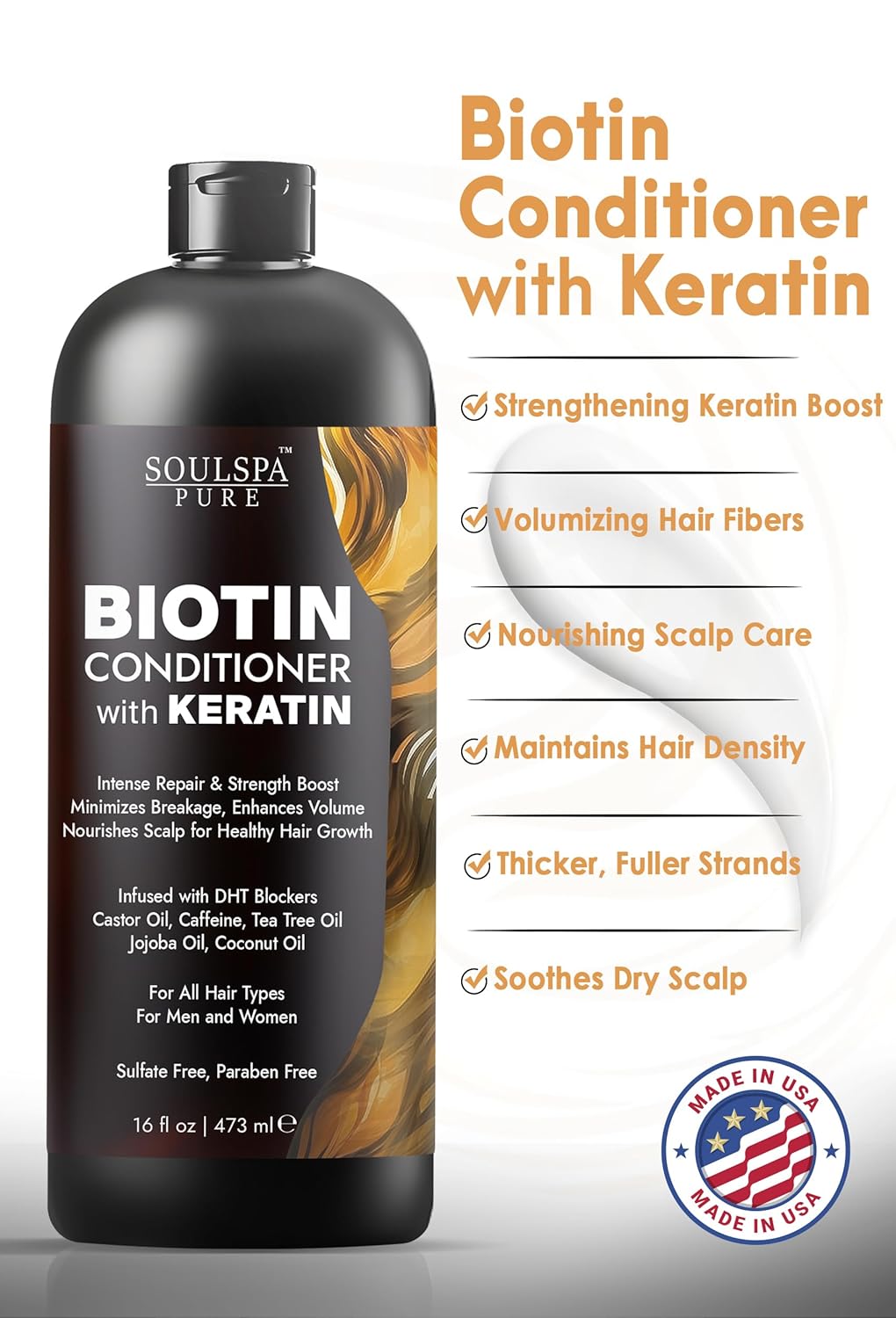 Biotin Conditioner with Keratin - Intense Repair & Strength Boost Formula - Nourishes Scalp for