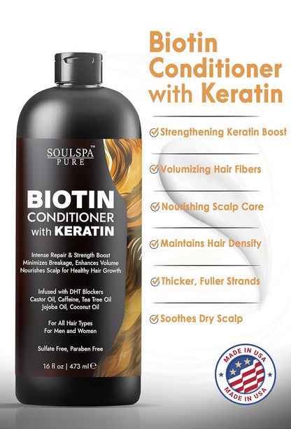 Biotin Conditioner with Keratin - Intense Repair & Strength Boost Formula - Nourishes Scalp for