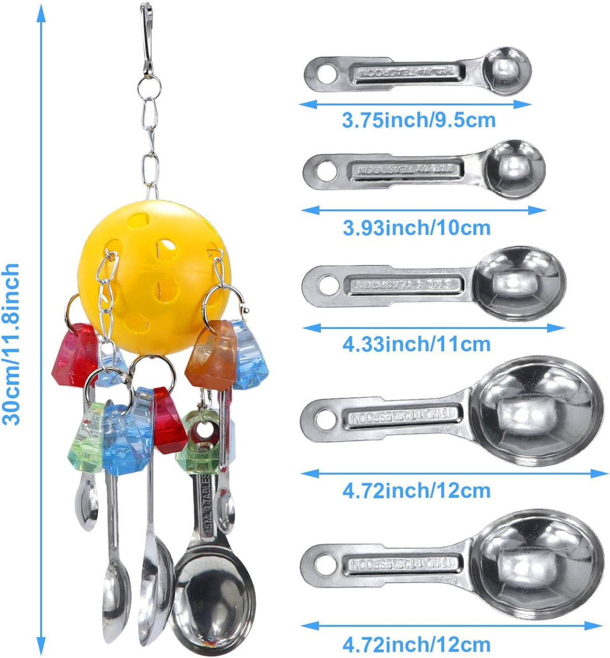 Litewoo Bird Chew Toy with Metal Spoons Ball Chewing Toy Hanging Swing for Parrot Macaw Cage