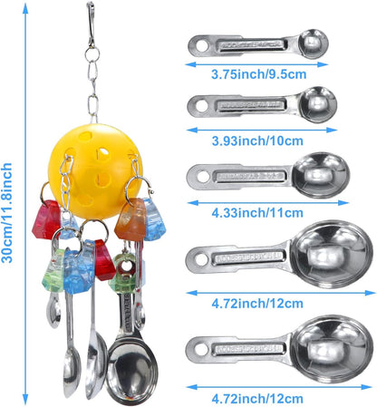 Litewoo Bird Chew Toy with Metal Spoons Ball Chewing Toy Hanging Swing for Parrot Macaw Cage