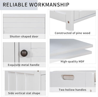 Storage Bench with 3 Shutter-Shaped Doors, Pine Wood Shoe Bench with Removable Cushion and Hidden