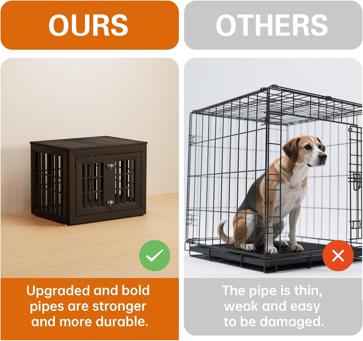 32" Heavy Duty Dog Crate Furniture for Small,Medium and Large Dogs,Rustic Wooden Dog Cage Kennel