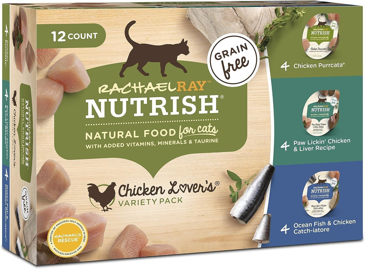 Rachael Ray Nutrish Premium Wet Cat Food, Chicken Lovers Variety Pack, Grain Free, 2.8 Oz. Tub