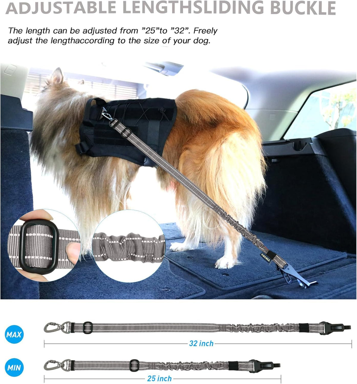 AUBELL Dog Seat Belt for Car,Updated 3-in-1 Adjustable Reflective Bungee Heavy Duty Dog Car Harness