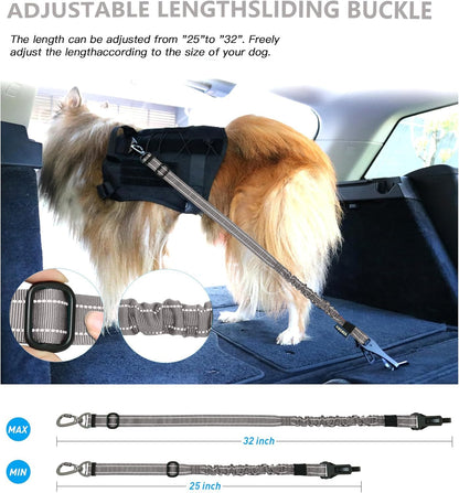 AUBELL Dog Seat Belt for Car,Updated 3-in-1 Adjustable Reflective Bungee Heavy Duty Dog Car Harness
