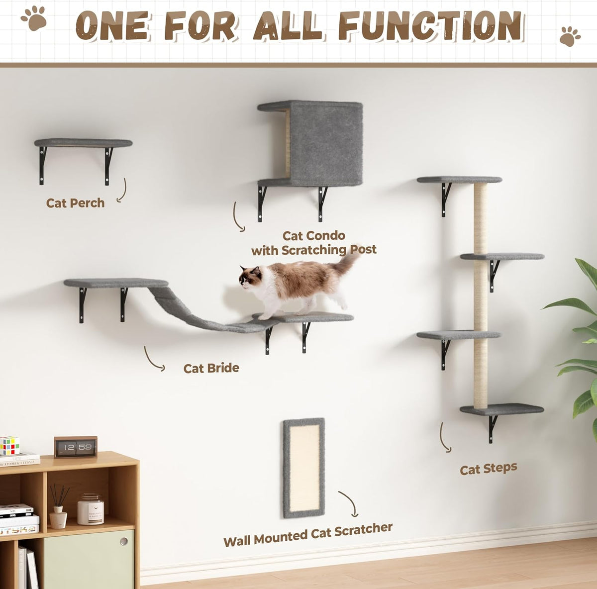 COZIWOW Wall Mounted Cat Furniture, Cat Wall Shelves and Perches, Floating Cat Shelves for Wall Set