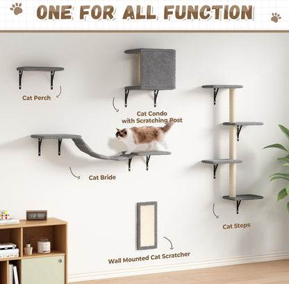 COZIWOW Wall Mounted Cat Furniture, Cat Wall Shelves and Perches, Floating Cat Shelves for Wall Set