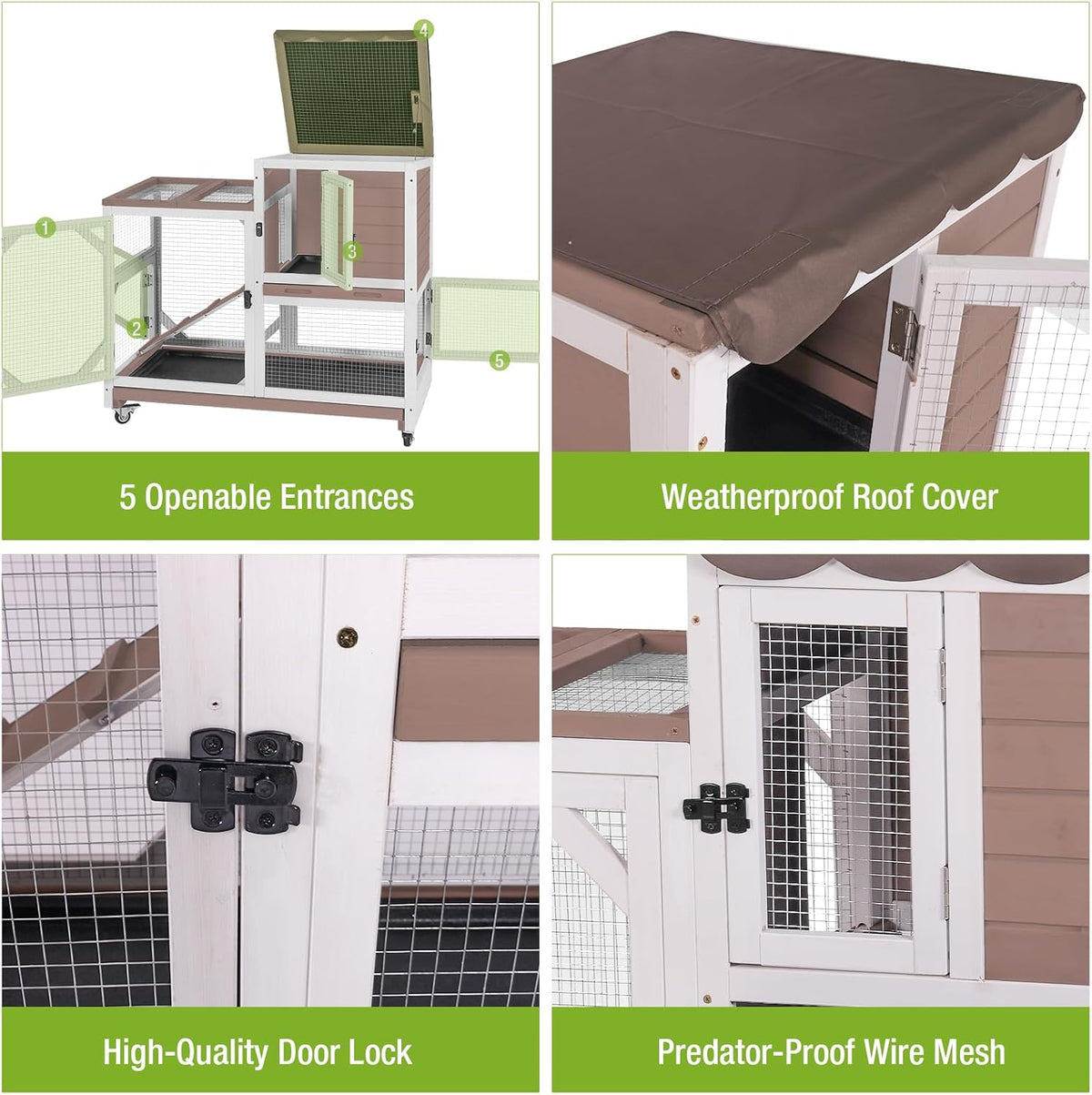 Gutinneen 2-Story Rabbit Hutch with Chew-Proof Ramp & Leak-Proof Trays - Indoor/Outdoor 39.3"