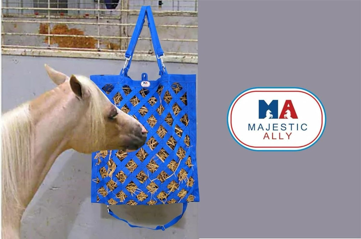 Majestic Ally Premium Nylon Hay Bag for Horses and Livestock, Simulates Grazing, Slow Feeding