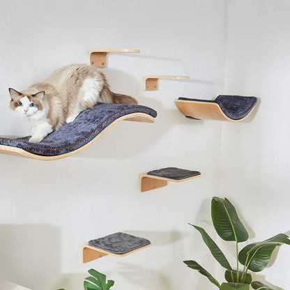 Cat Wall Shelf with Two Steps - Curved Cat Shelves and Perches for Wall (Large Size) - Wall Mounted