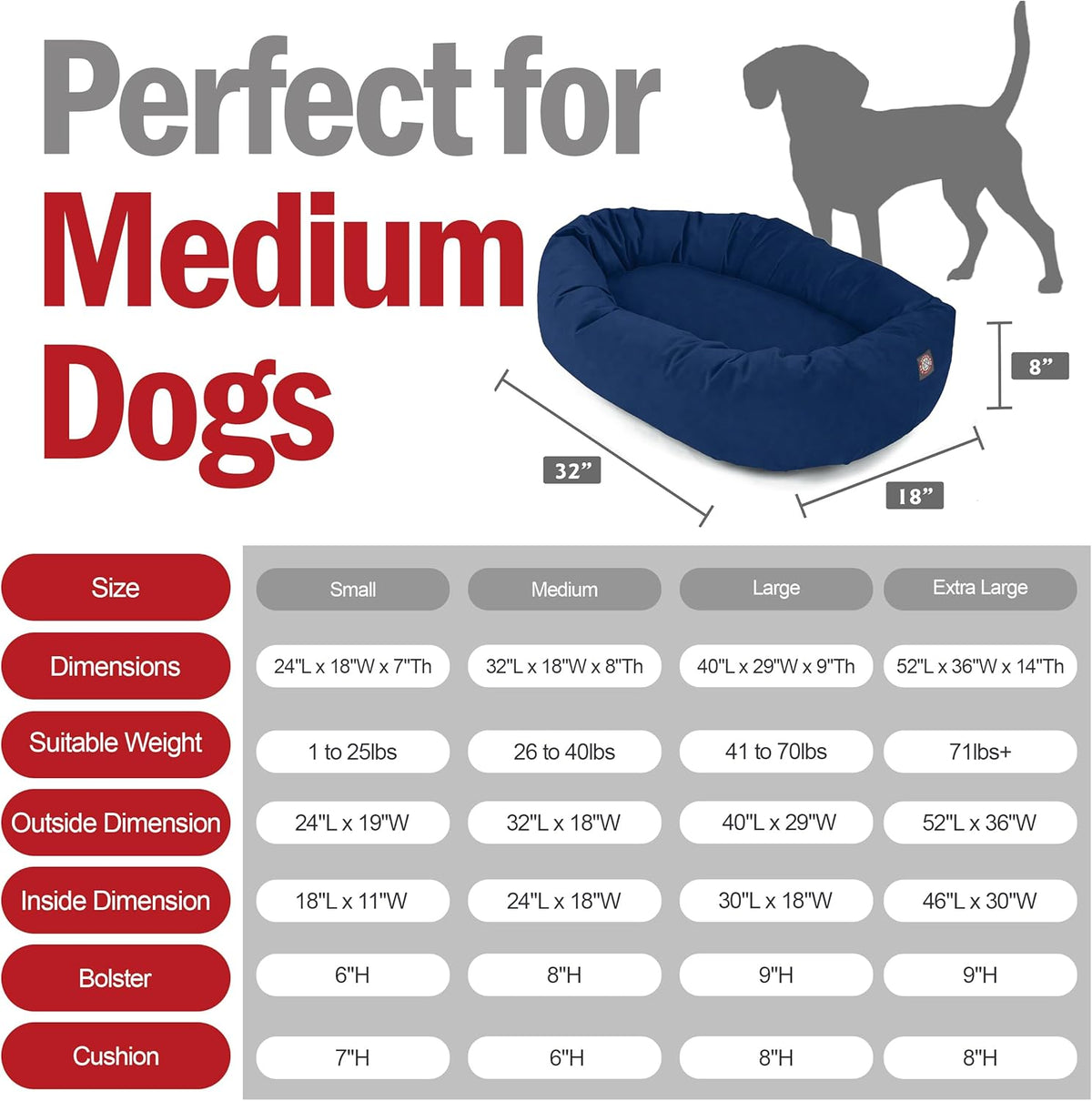 Majestic Pet 32 Inch Suede Calming Dog Bed Washable 32x23x7 (Inch) – Cozy Soft Round Donut Dog Bed