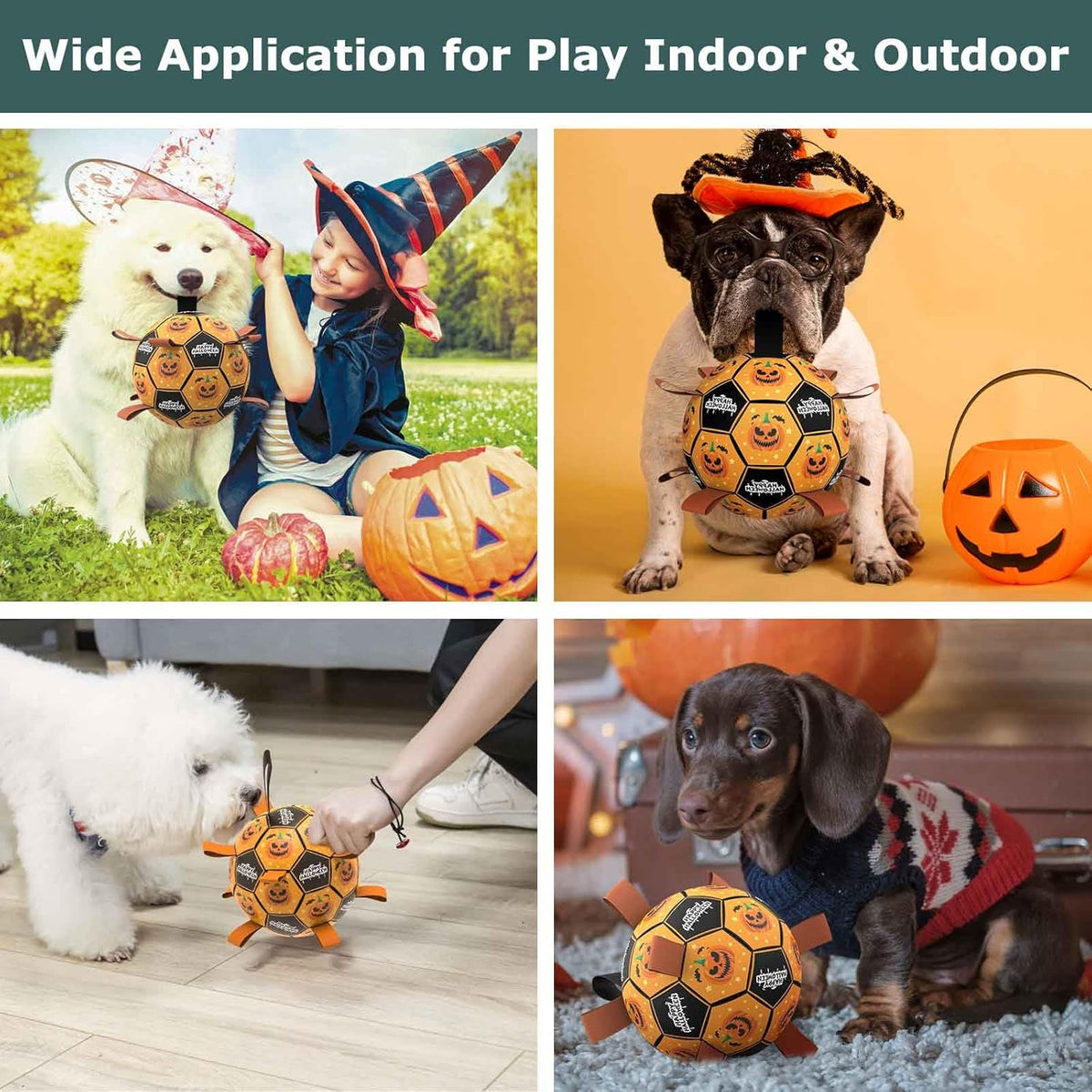 QDAN Halloween Dog Toys, Soccer Balls, Interactive Pet Toys, Puppy Dogs Birthday Gifts, Durable Dog
