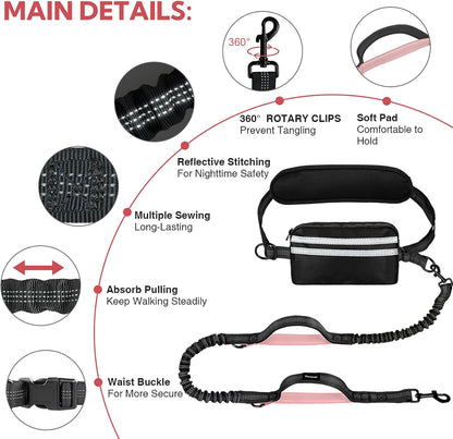 Hands Free Dog Leash, Waist Leash for Dog Walking 2 Dogs, Double Dog Leash for Two Dogs with Padded