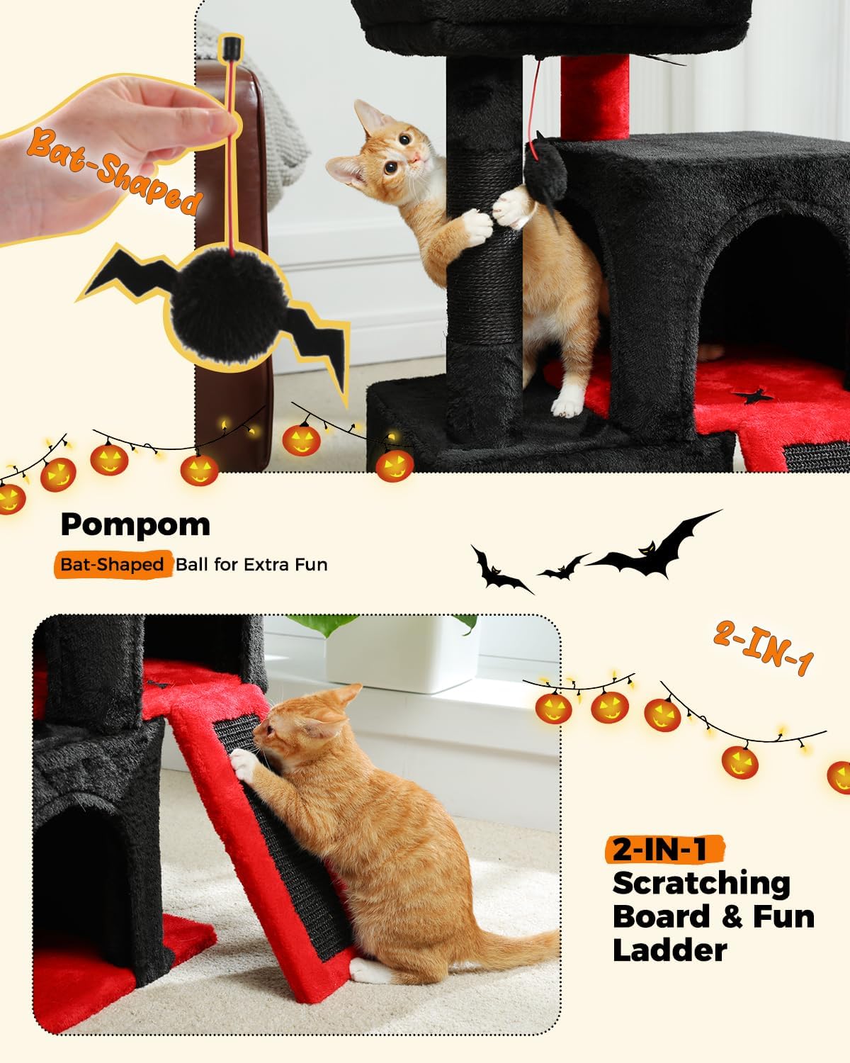 PAWZ Road Gothic Cat Tree, 30 Inches Black Cat Tower with Dual Condos for Indoor Cats, Spooky Cat