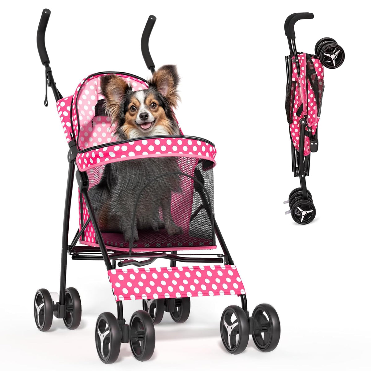 Magshion Compact Pet Stroller for Small-Medium Dogs/Cats up to 22lbs, 4-Wheel Lightweight Umbrella