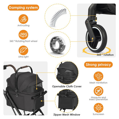 X2 Pet Stroller, Dog Cat Stroller for Small Pets Under 44lbs, Equipped with Detachable & Foldable