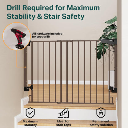 Cumbor 29.2-43" No Bottom Bar Baby Gate for Stairs, 2-in-1 Hardware Mounted Dog Gate Indoor, Pet