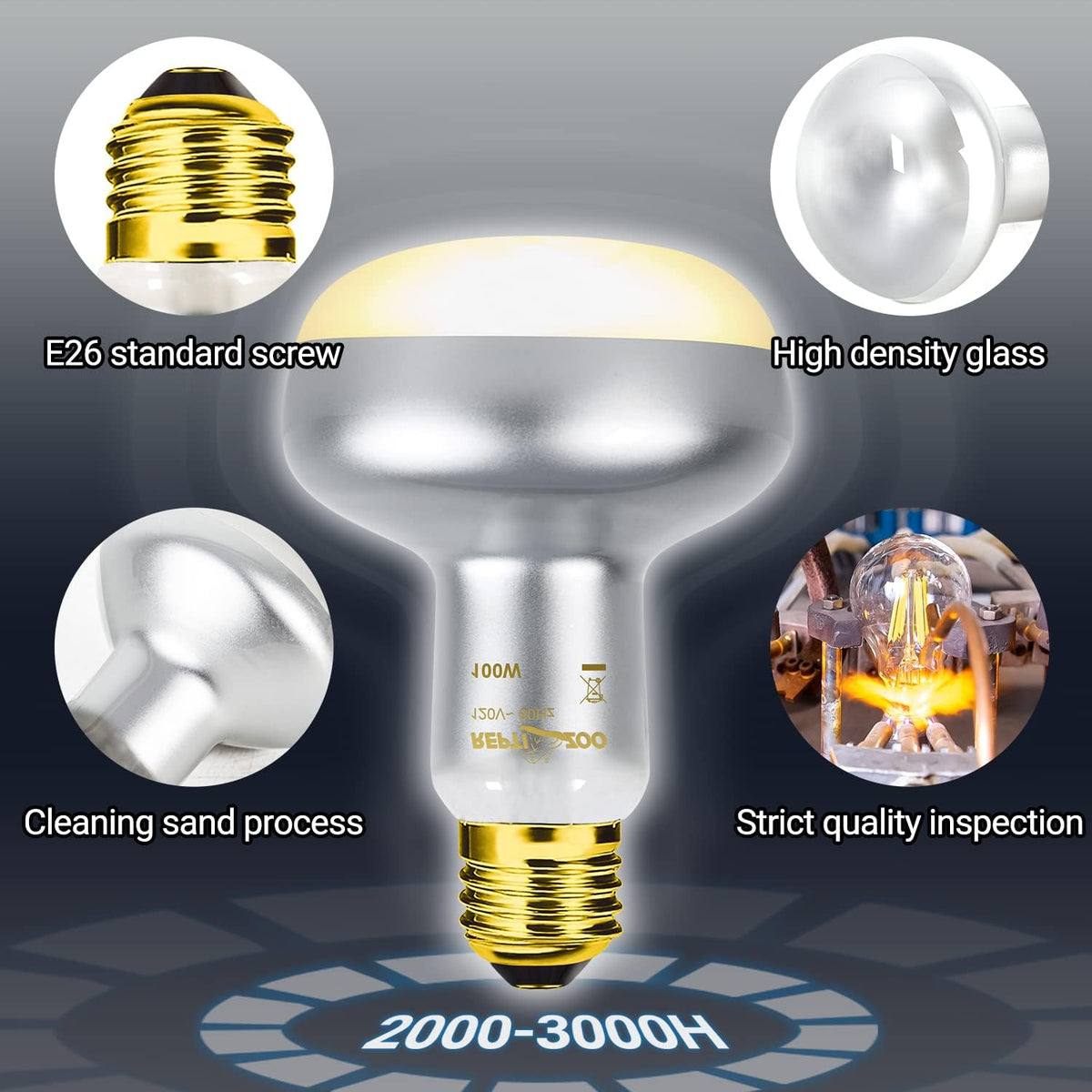 REPTI ZOO 2 Pack Heat Lamp 100W, Intense Basking Spot Simulated Natural Sunlight Heating Lamp Bulb