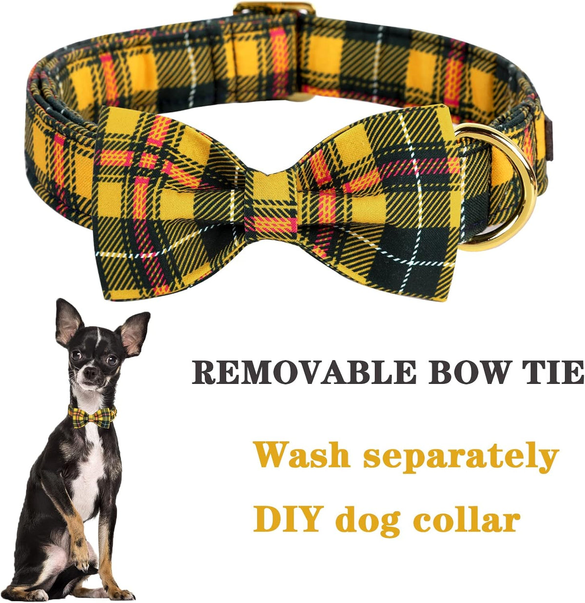Unique style paws Bowtie Dog Collar Cotton Plaid Collar Adjustable Puppy Collar for Small Medium