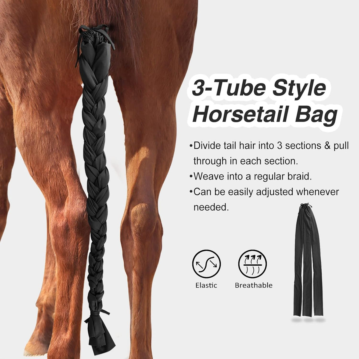 Harrison Howard 3 Tube Stretchy Fabrics Adjustable Closure Lightweight Horse Tail Bag for Horses