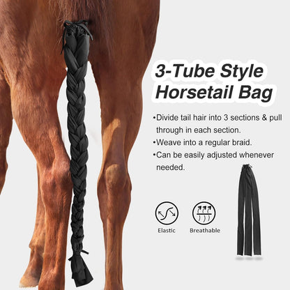Harrison Howard 3 Tube Stretchy Fabrics Adjustable Closure Lightweight Horse Tail Bag for Horses