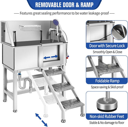 Stainless Steel Dog Washing Station for Large Dogs, Dog Grooming Tub for Home, Professional Dog