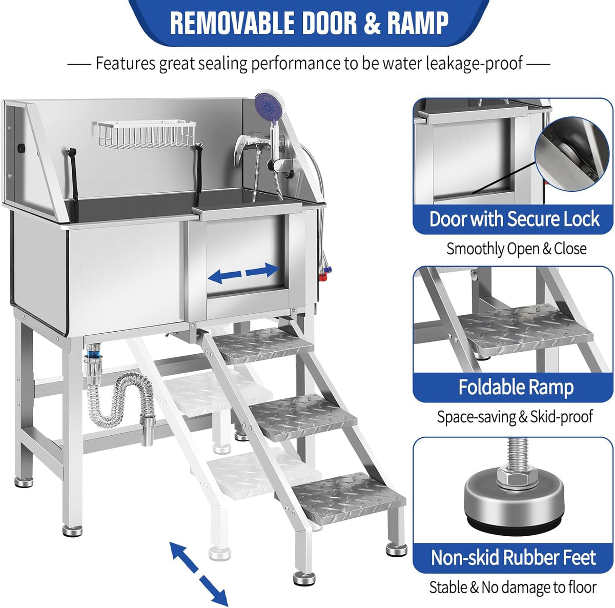 Dog Washing Station 38'' Stainless Steel Pet Grooming Tub for Large Dogs Over-Size Professional Dog