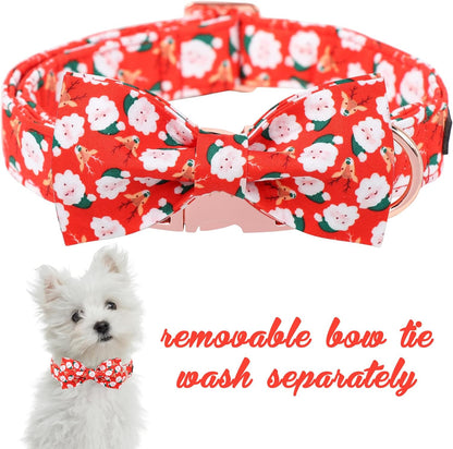 Unique Style Paws Christmas Day Dog Collar with Bow Christmas Tree Cotton Puppy Collars for Small