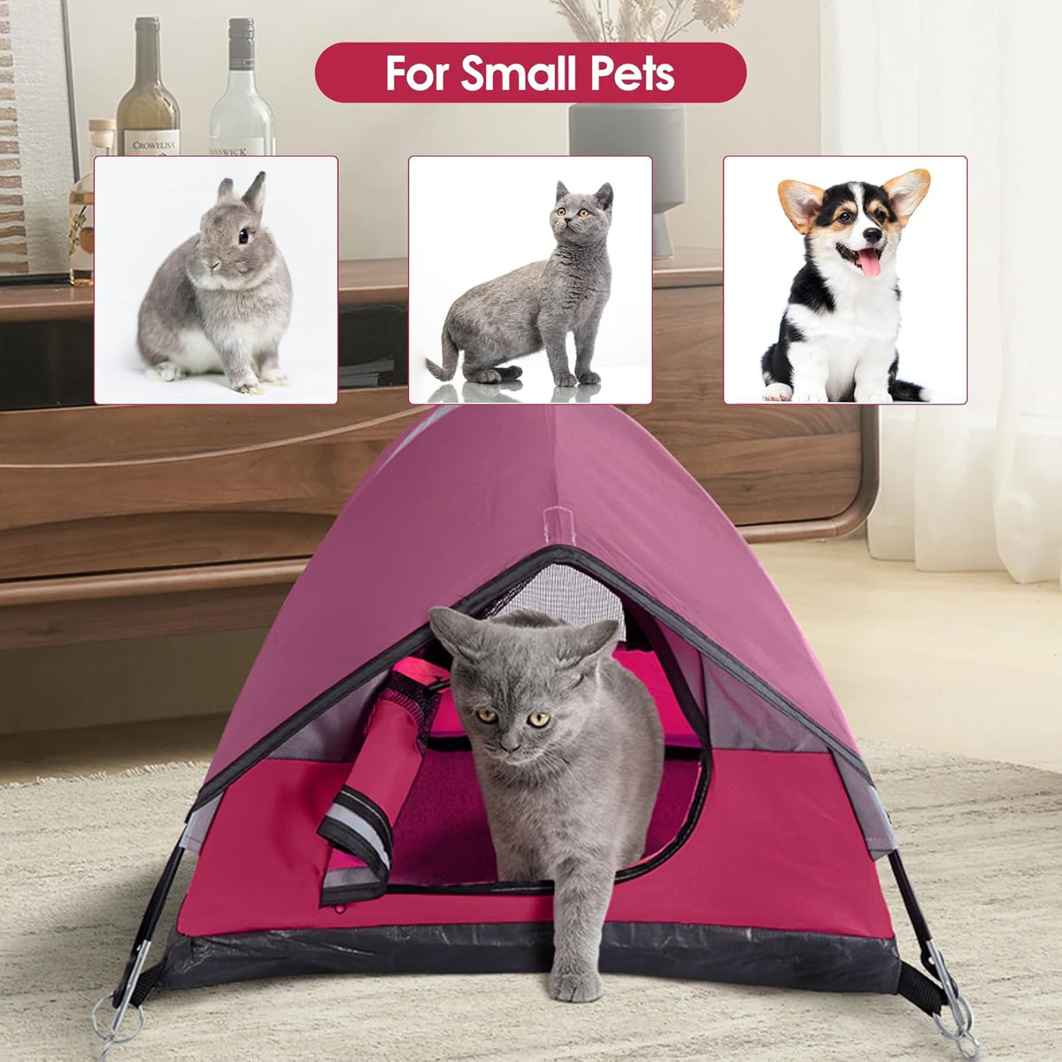 Cat Camping Tent, Cat Tent Bed, Pet Tent for Indoor Cat and Small Dog, Mini Tent (Red, 21 x 21 x 14