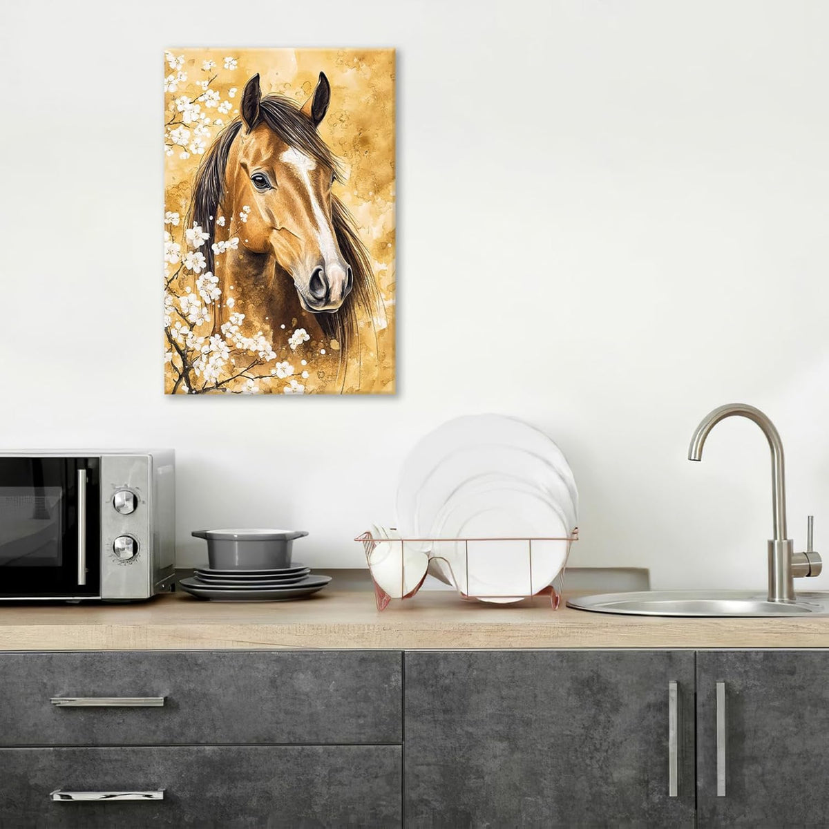 Horse Wall Art Canvas Rustic Horse Wall Decor Prints Framed Painting Farmhouse Flower Pictures