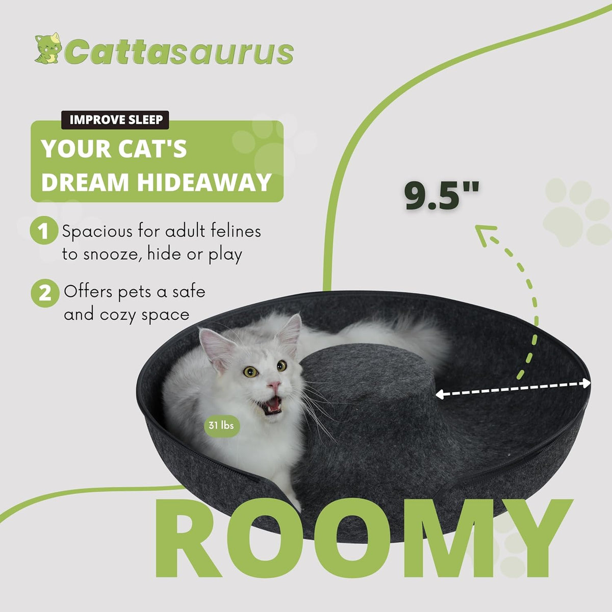 CATTASAURUS Peekaboo Cat Cave for Multiple & Large Cats Up to 30-45 Lbs, Scratch Detachable &