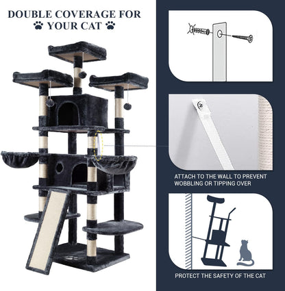 Allewie 68 Inches Cat Tree/House and Towers for Big Feline/Scratching Post/Multi-Level Large Kitty
