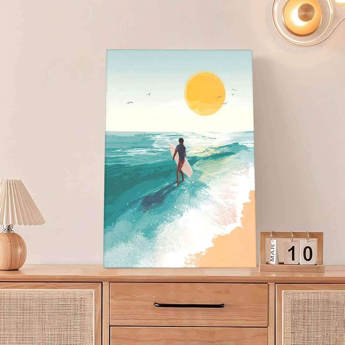 Beach Surfing Wall Art Ocean Coastal Wave Canvas Wall Decor Summer Nature Seascape Pictures