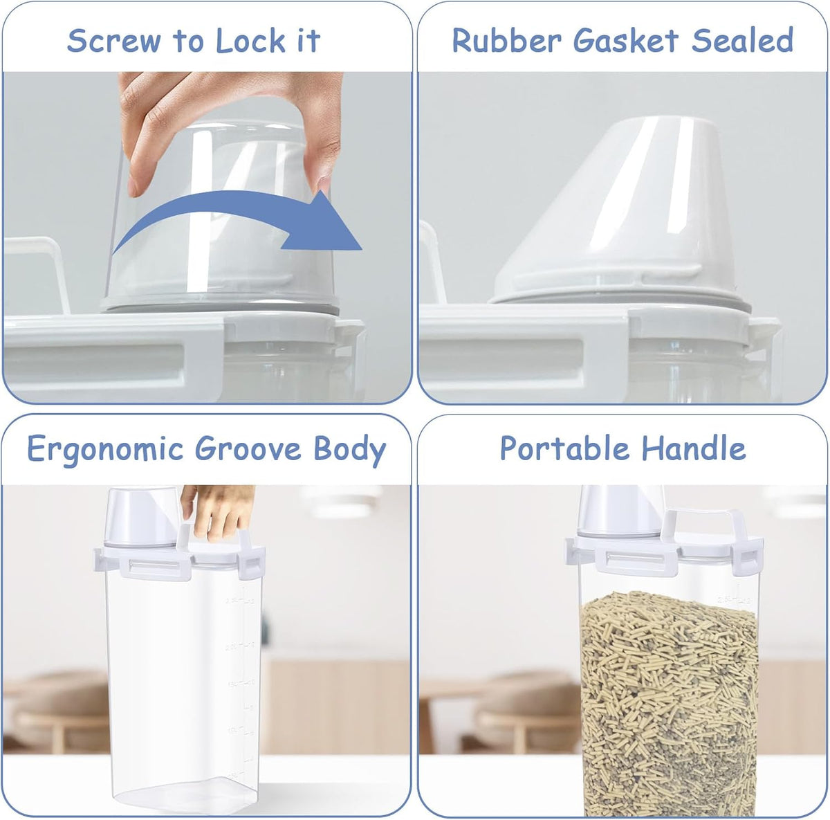 2 Pcs Cat Litter Storage Container with Airtight Lid Cat Litter Storage Bin with Spout Sealable