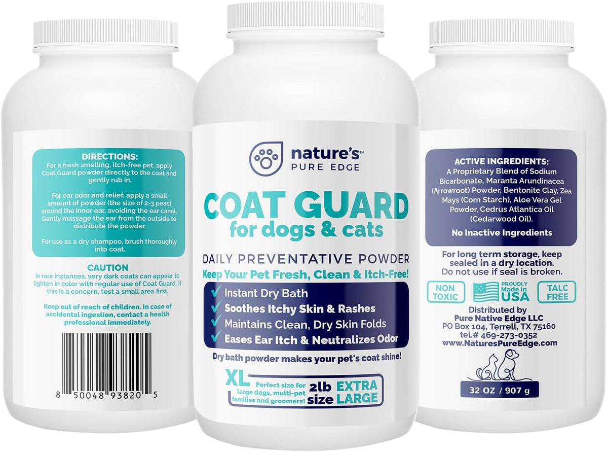 Coat Guard Dry Shampoo for Dogs and Cats - Extra Large 2 lbs Jar, Dog Dry Shampoo Powder, Waterless