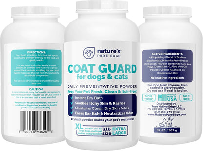 Coat Guard Dry Shampoo for Dogs and Cats - Extra Large 2 lbs Jar, Dog Dry Shampoo Powder, Waterless