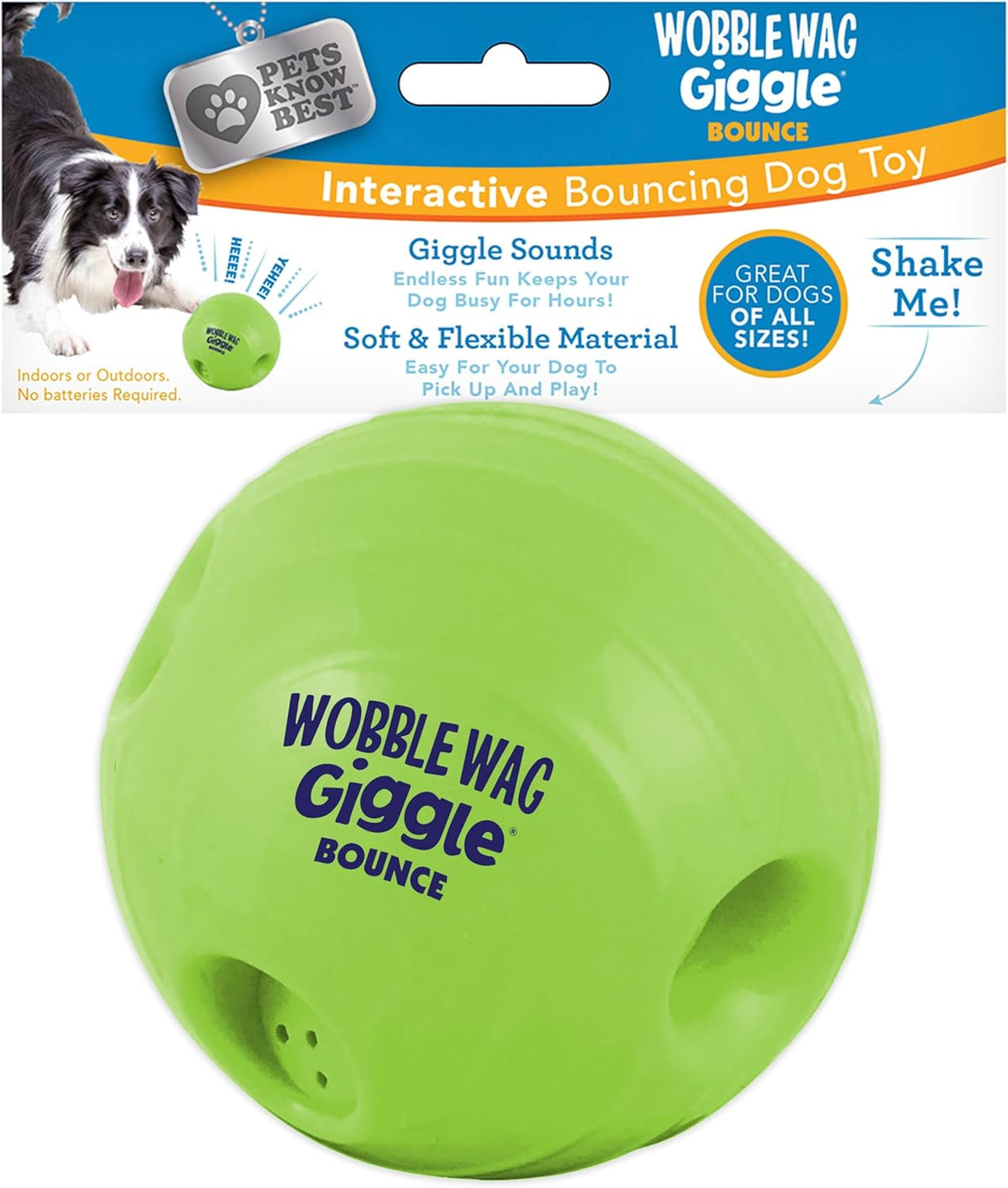 Wobble Wag Giggle Bounce Interactive Dog Toy- Sound Making Bouncing Ball for Dogs Ages Indoor &