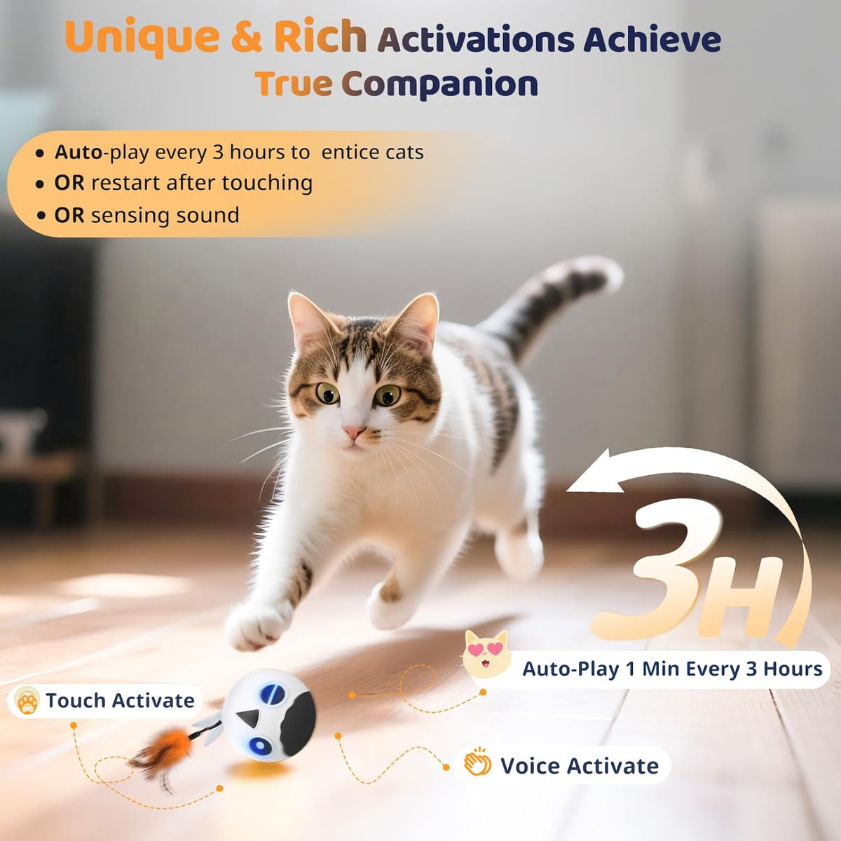 ORSDA Cat Ball Toys, Interactive Cat Toy for Indoor Bored Indoor Cats Kitten Toys, Automatic