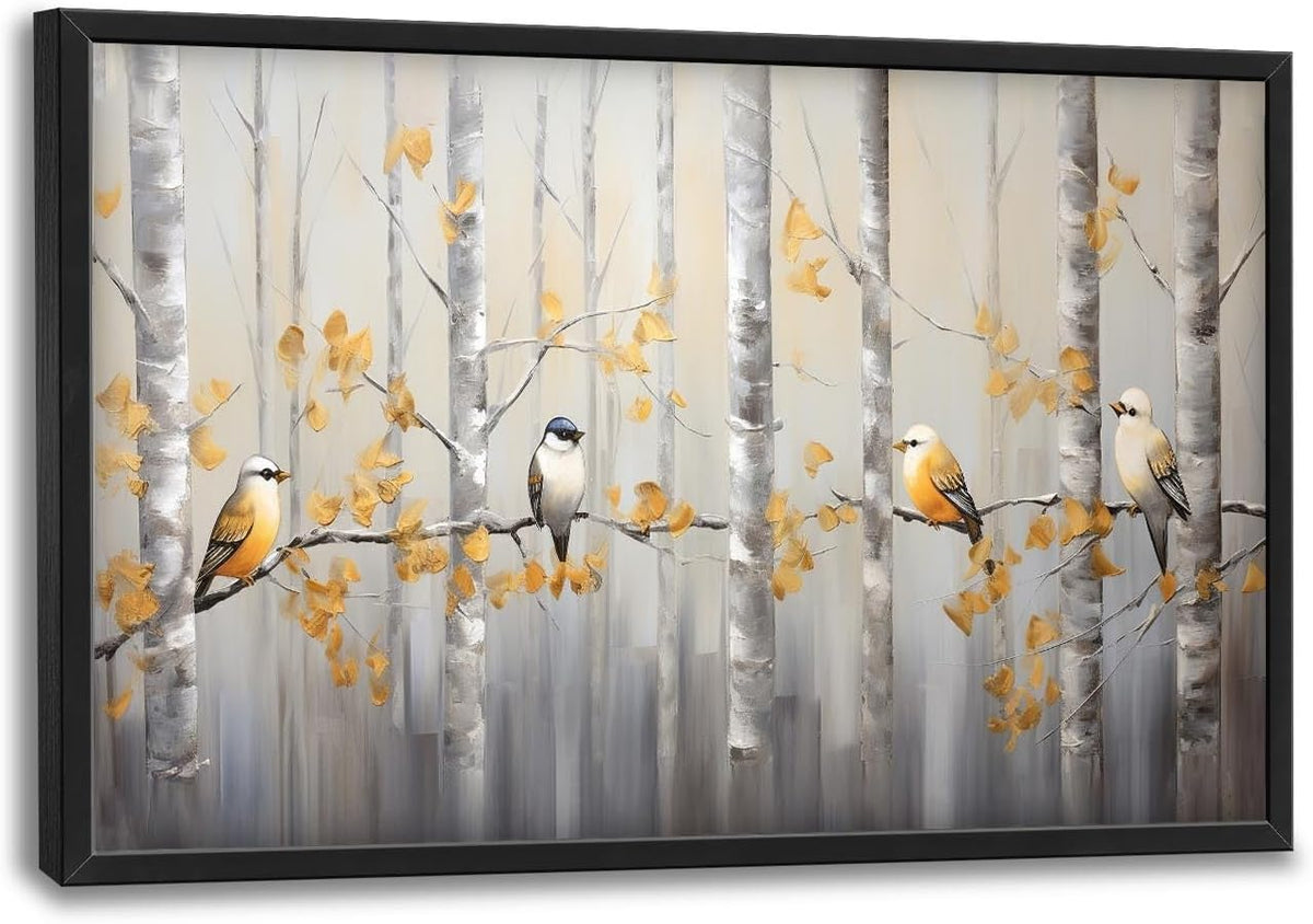 Quorin Bird Large Wall Art Abstract Forest Birds Pictures Wall Decor Yellow Woods Branches Tree