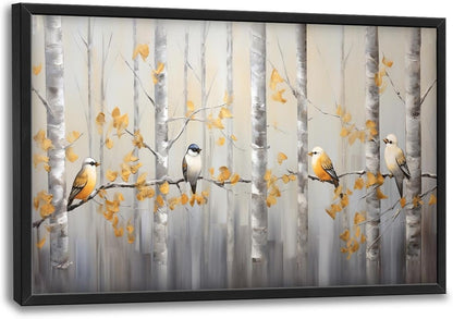 Quorin Bird Large Wall Art Abstract Forest Birds Pictures Wall Decor Yellow Woods Branches Tree
