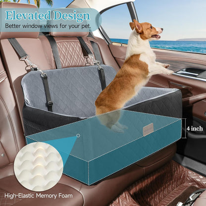 Dog Car Seat for Medium/Large Dogs, Pet Booster Seat for Under 55 lbs or 2 Small Dogs, Detachable &
