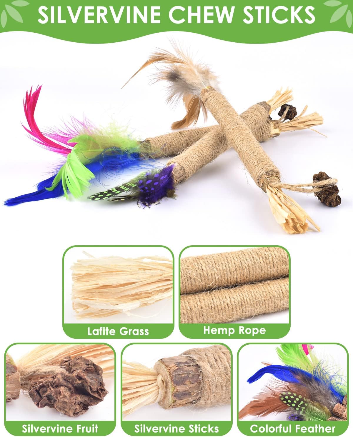 TINDTOP Silvervine Chew Sticks for Cats, Natural Catnip Chew Toys for Kittens Teeth Cleaning