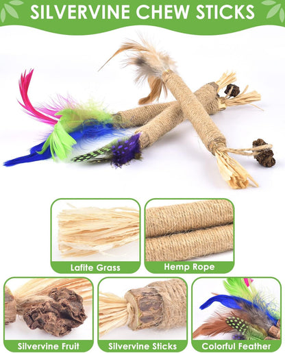 TINDTOP Silvervine Chew Sticks for Cats, Natural Catnip Chew Toys for Kittens Teeth Cleaning