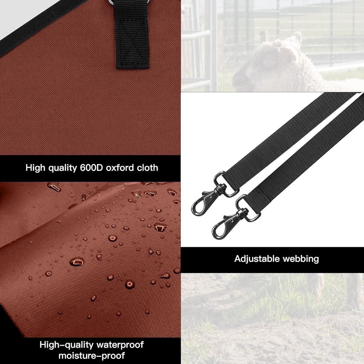 3 Packs Goat Hay Feeder,Hay Bags for Goats,Horses,Sheep,Premium 600D Oxford Cloth,with Metal