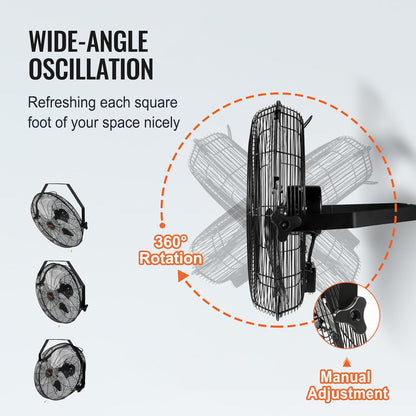 VEVOR 18 Inch Industrial Wall Mount Fan 2PCS, High Velocity 4000 CFM with 3-Speed Manual Control &