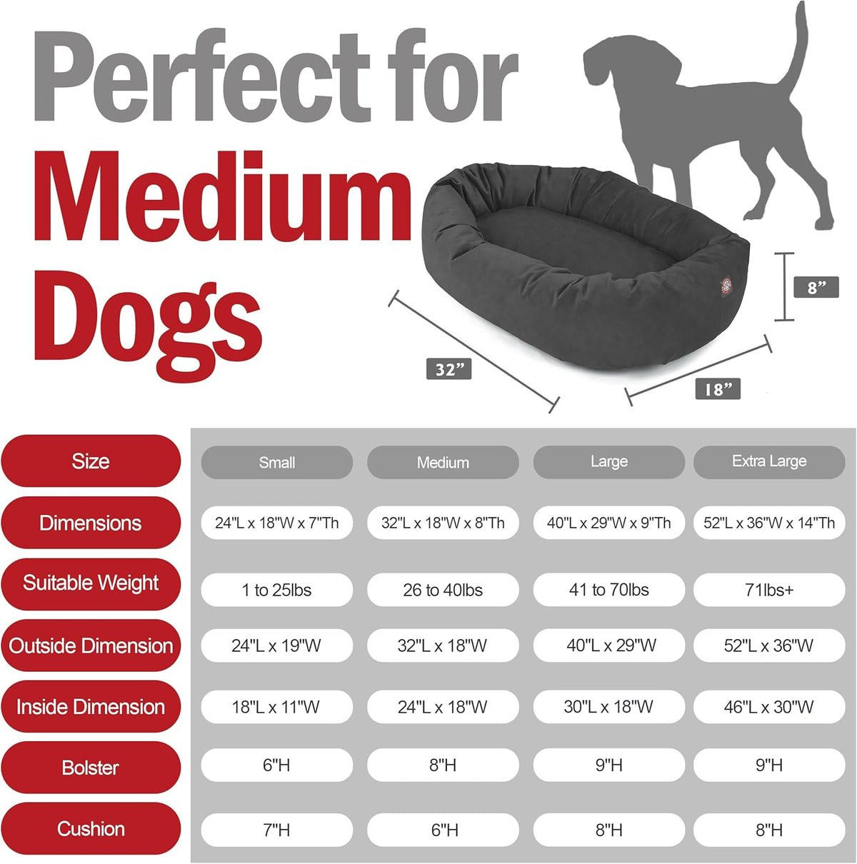 Majestic Pet 32 Inch Suede Shredded Memory Foam Mix Calming Medium Dog Bed Washable 32 x 23 x 7